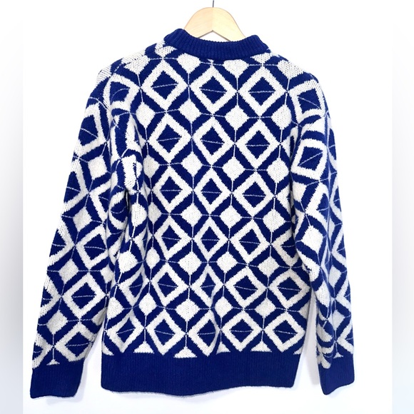 Zara Men's Sweater Blue White Diamond Geometric Size M Crewneck Pullover - Picture 2 of 13